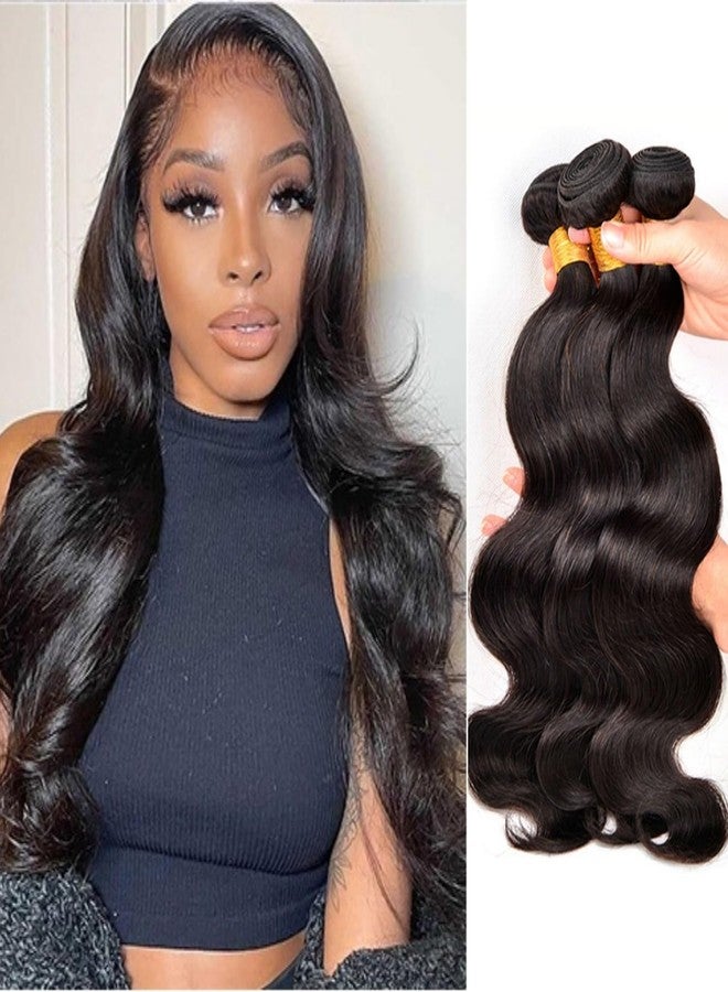 Pykisfp 12A Human Hair Bundles 18 20 22 Inch Body Wave Bundles Human Hair, hair extensions real human hair Natural Black Wavy Human Hair Extensions 1B Bundles for Women(body 18 20 22) - Image 1