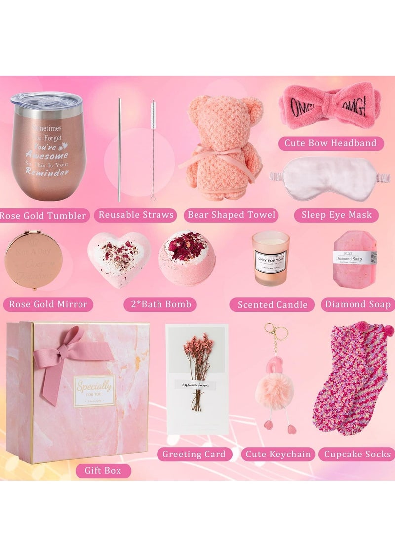 Gift Basket for Women - Birthday Gift Box, Get Well Soon Gift Set Contains 13 Inspirational Gifts, Relaxing Spa Treatment Package for Women, Bestie Friendship, Female Friend Gift