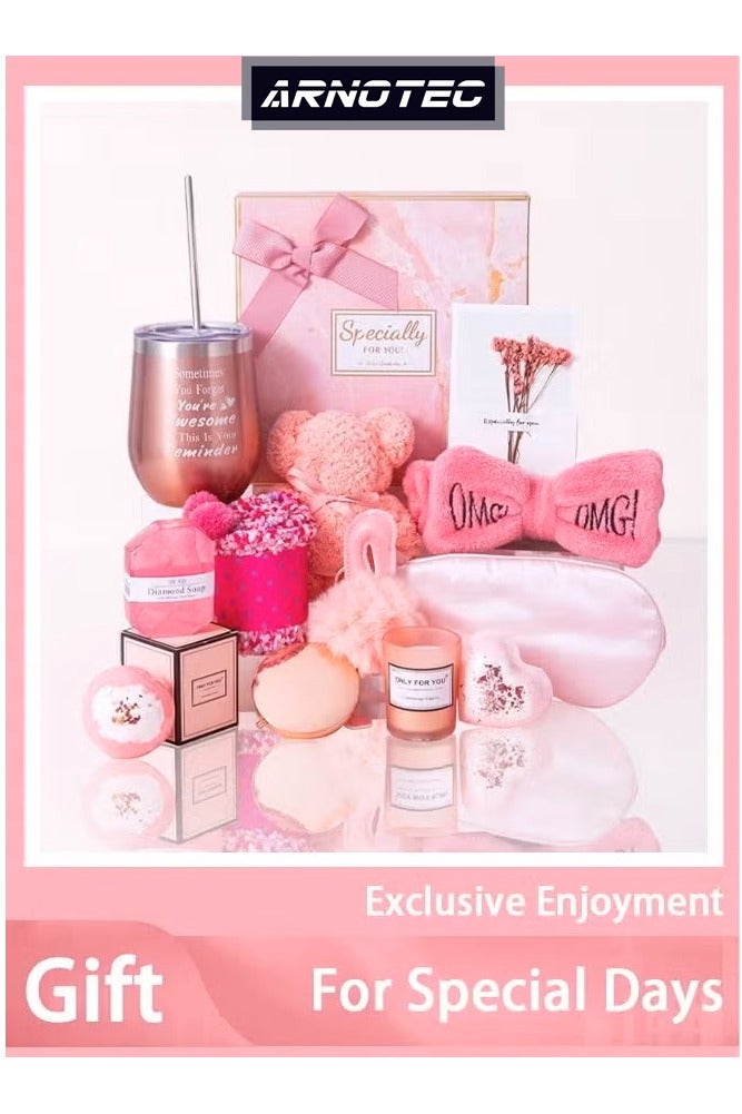 Gift Basket for Women - Birthday Gift Box, Get Well Soon Gift Set Contains 13 Inspirational Gifts, Relaxing Spa Treatment Package for Women, Bestie Friendship, Female Friend Gift