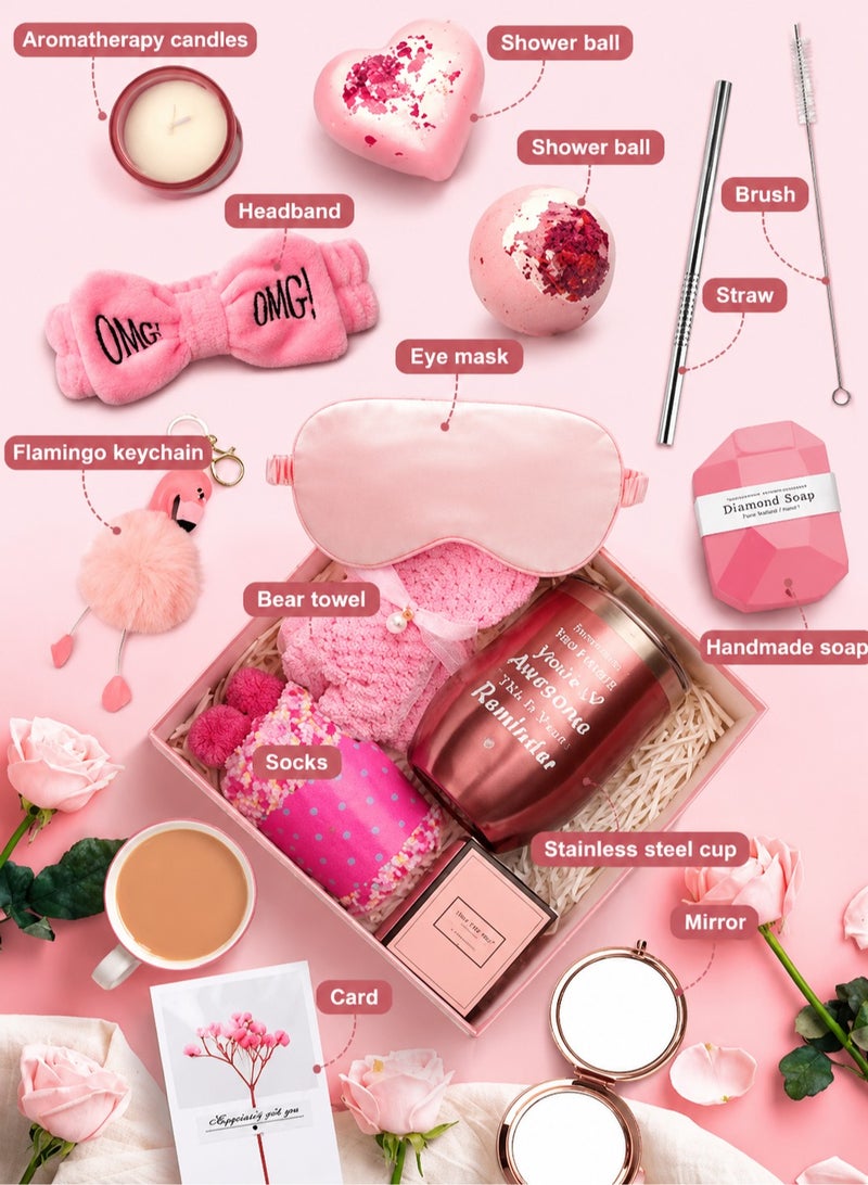 ARNOTEC Women's Self-Care Gift Box – Mother's Day, Birthday & Holiday Gift Set | 13 Relaxing Spa Essentials including Rose Gold Tumbler, Bear Towel, Eye Mask, Scented Candle, Bath Bombs, Handmade Soap & Accessories - Image 2