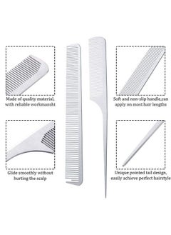 BOAO 2 Pieces Metal Tail Combs Silver Rat Tail Hair Combs Fine Cutting Comb Teasing Pintail Barber Comb Stainless Steel Hair Styling Cutting Comb (Rat Tail And Fine Cutting Comb)  - Image 4
