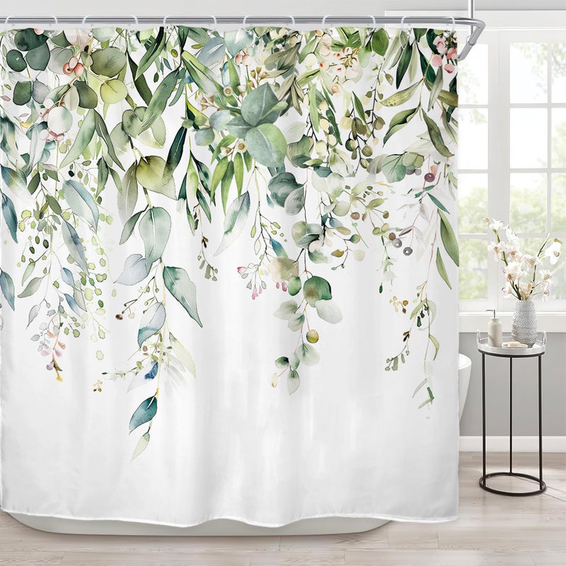 ريديكور Riyidecor الأخضر الأوكالبتوس يترك قماش القماش الستار دش للدش لديكور الحمام 72wx72h النباتات المائية - Image 4