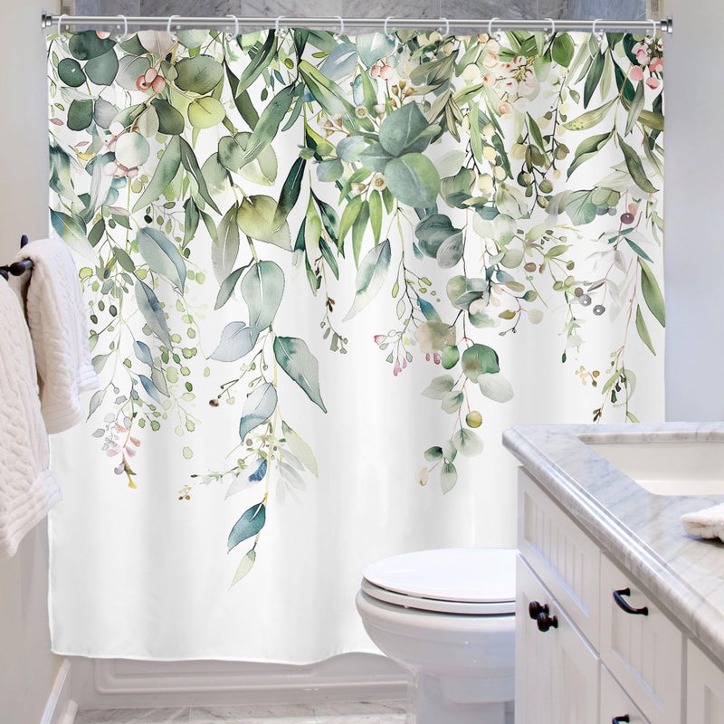 ريديكور Riyidecor الأخضر الأوكالبتوس يترك قماش القماش الستار دش للدش لديكور الحمام 72wx72h النباتات المائية - Image 5