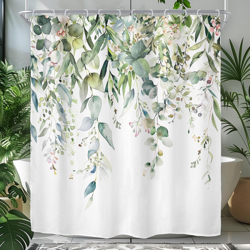 ريديكور Riyidecor الأخضر الأوكالبتوس يترك قماش القماش الستار دش للدش لديكور الحمام 72wx72h النباتات المائية - Image 2