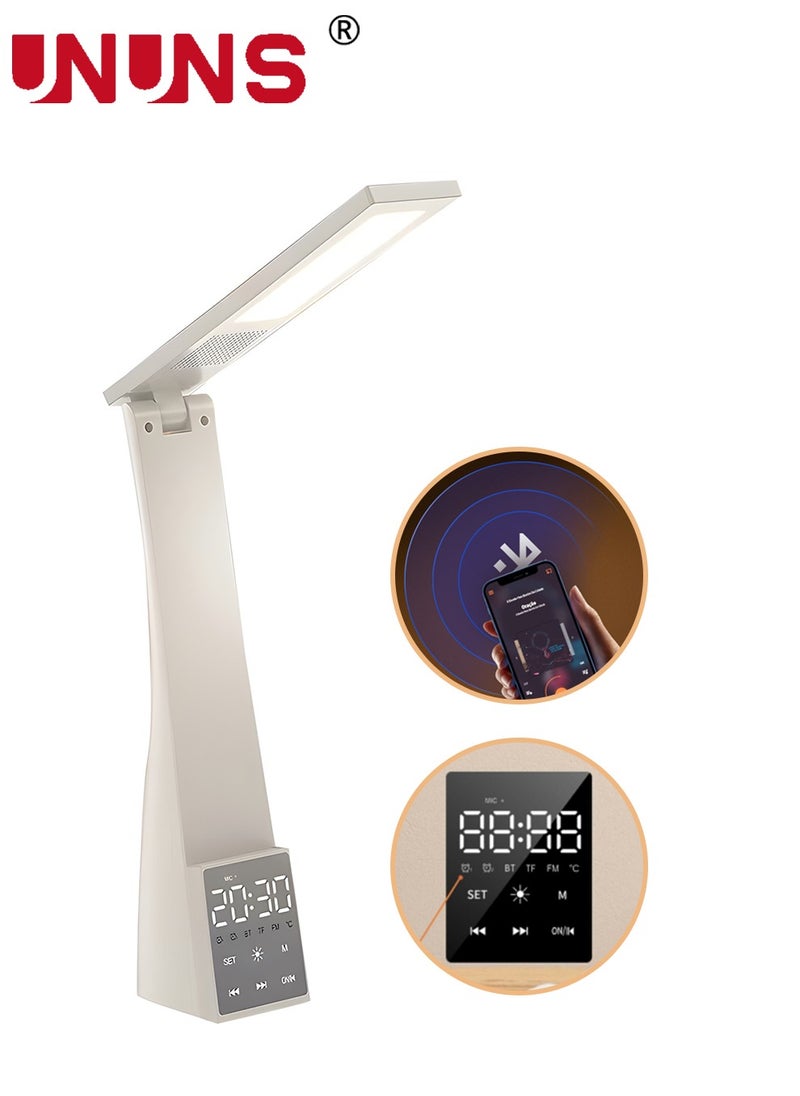 UNUNS LED Touch Table Lamp,Dimmable Eye-Caring Reading Desk Light For Home,3 Brightness Levels,Desk Lamp With Bluetooth Audio And Clock Temperature Display,Led Lamp Night Light White  - Image 1