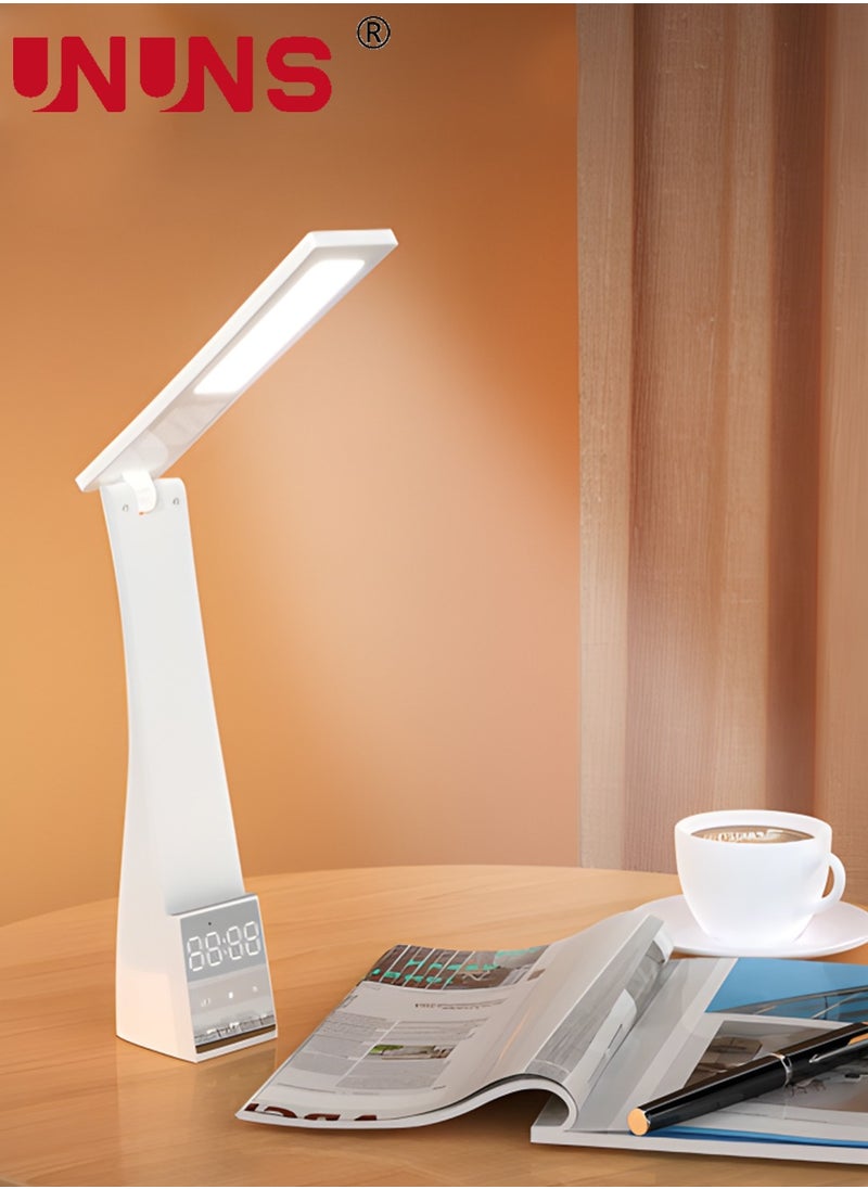 UNUNS LED Touch Table Lamp,Dimmable Eye-Caring Reading Desk Light For Home,3 Brightness Levels,Desk Lamp With Bluetooth Audio And Clock Temperature Display,Led Lamp Night Light White  - Image 2