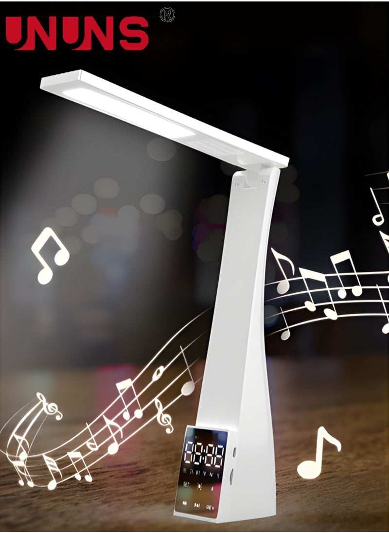 UNUNS LED Touch Table Lamp,Dimmable Eye-Caring Reading Desk Light For Home,3 Brightness Levels,Desk Lamp With Bluetooth Audio And Clock Temperature Display,Led Lamp Night Light White  - Image 3