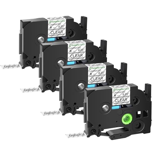 GREENCYCLE 4 Pack TZe-111 6mm Black on Clear Label Tape Compatible for Brother Ptouch TZe111 TZ-111 6mm 0.23 Laminated Clear Tape for Ptouch PT-D210 D220 H110 H100 D400 D600 Label Maker - Image 1