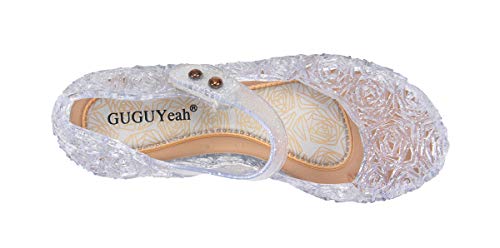 GUGUYeah Princess Costumes Crystal Jelly Flats Shoes,Cosplay Birthday Party Dress Up Sandals for Little Girls, Toddler or Kids White/Silver - Image 2