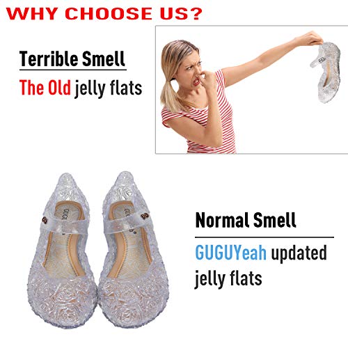 GUGUYeah Princess Costumes Crystal Jelly Flats Shoes,Cosplay Birthday Party Dress Up Sandals for Little Girls, Toddler or Kids White/Silver - Image 4