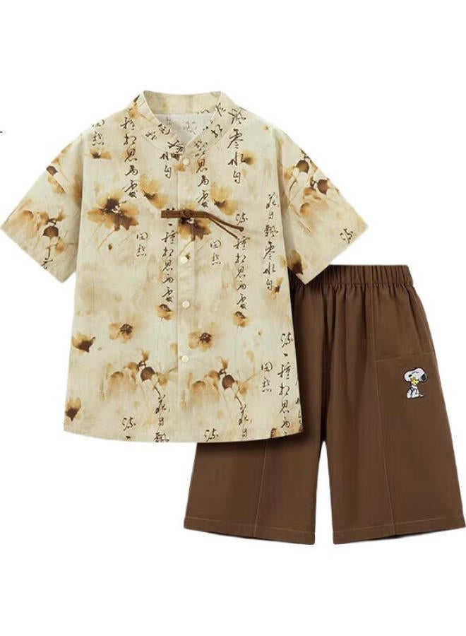Snoopy Boys' Hanfu Children'S Outfit, Short-Sleeve Shorts, Chinese-Style Two-Piece Set, New Chinese-Style Improved Tang Suit, Lightweight Summer Version - Image 1