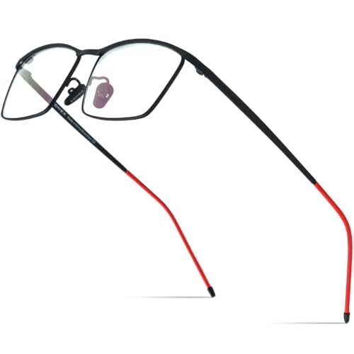 FONEX Titanium Glasses Frame Men,Rimless Square Eyeglasses Frameless Myopia Optical Eyewear 8557 (F85726 Black) - Image 1