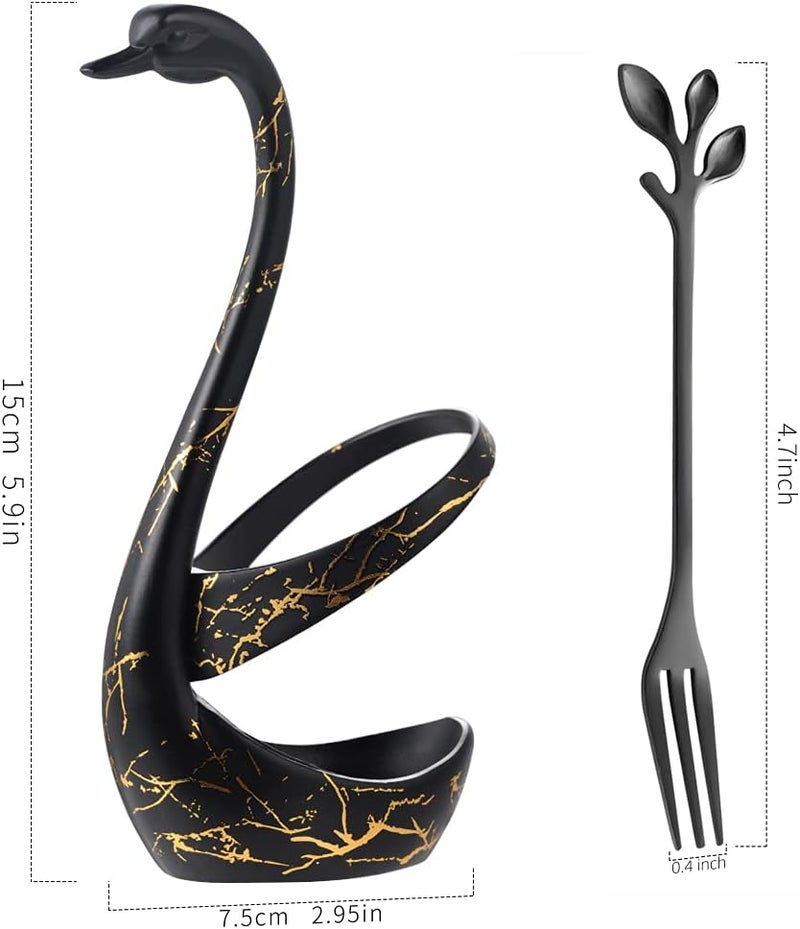 AnSaw Elegant Swan Base Holder Set with 10 pcs Black Leaf 4.7" Stainless Steel Mini Forks for Appetizer, Fruit, Dessert, Cake & Salad - Image 2