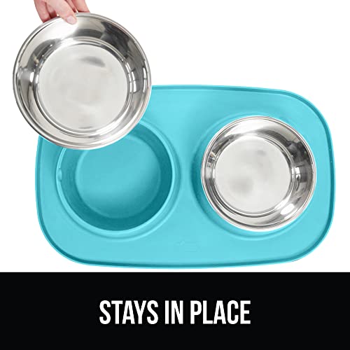 GORILLA GRIP Feeding Mat Set, Patent Pending 100% Waterproof BPA Free Silicone, Stainless Steel Cat and Dog Bowls, Slip Resistant, Edges Catch Water, Food, US Designed Pet Accessories, 1 Cup Turquoise - Image 4