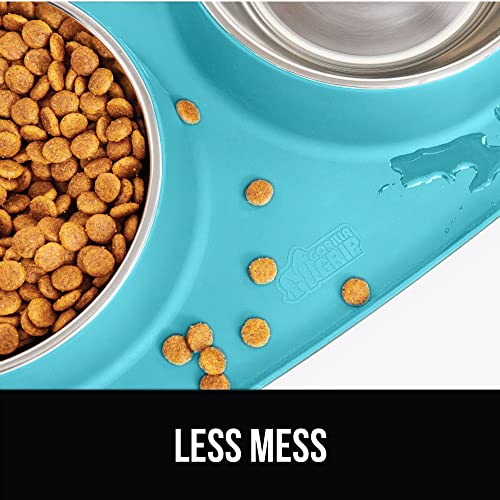 GORILLA GRIP Feeding Mat Set, Patent Pending 100% Waterproof BPA Free Silicone, Stainless Steel Cat and Dog Bowls, Slip Resistant, Edges Catch Water, Food, US Designed Pet Accessories, 1 Cup Turquoise - Image 3