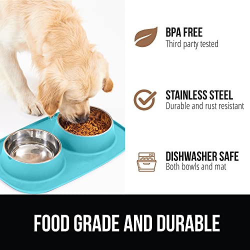 GORILLA GRIP Feeding Mat Set, Patent Pending 100% Waterproof BPA Free Silicone, Stainless Steel Cat and Dog Bowls, Slip Resistant, Edges Catch Water, Food, US Designed Pet Accessories, 1 Cup Turquoise - Image 5