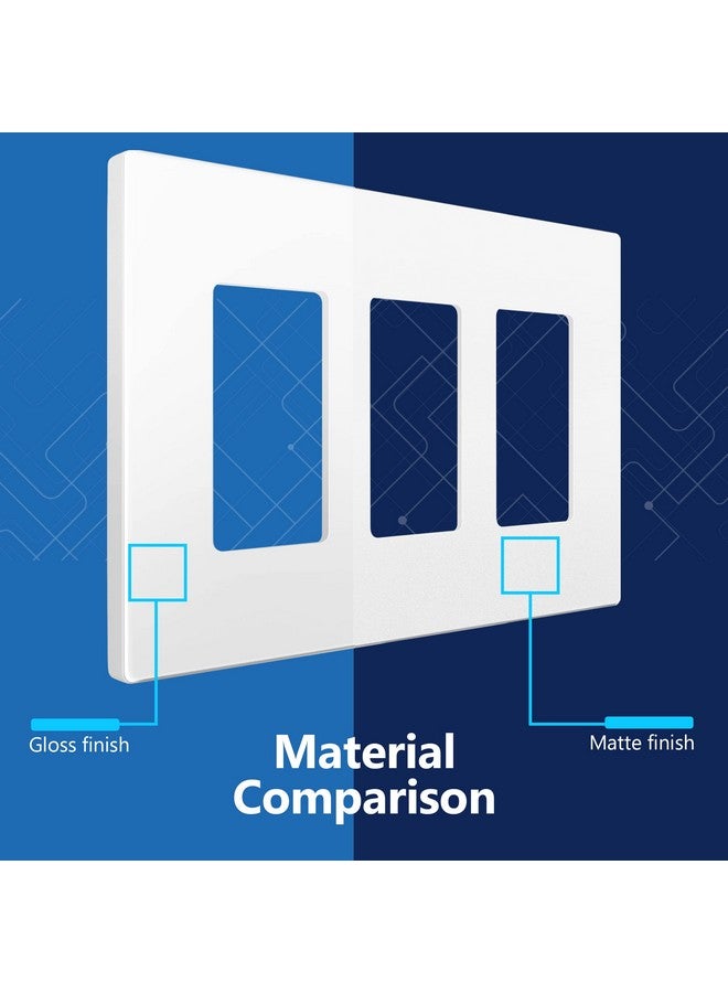 LIDER Matte Finish Triple Decorator Switch Cover, Screwless Wall Plate, Mid-Size 3-Gang 4.88" x 6.77", Polycarbonate Thermoplastic, UL Listed, LSWP-33M-W, White - Image 2