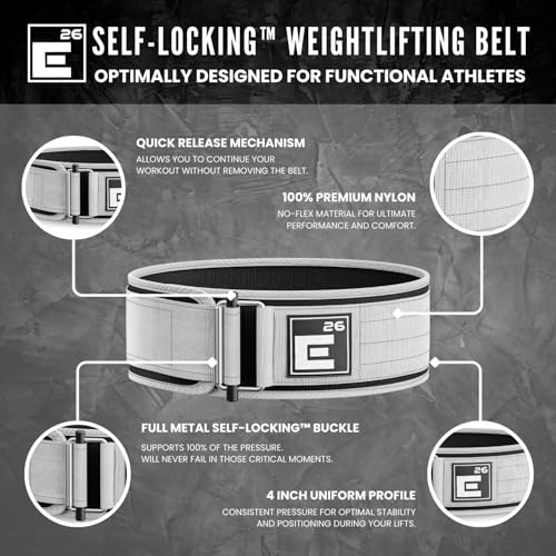 Element 26 Self-Locking Weight Lifting Belt - Premium Weightlifting Belt for Serious Functional Fitness, Weightlifting, and Olympic Lifting Athletes - Squat, Deadlift for Men & Women (Medium, White) - Image 3