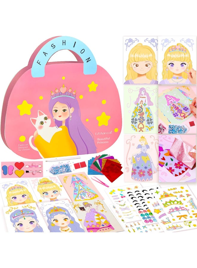 TFiOXL 4-in-1 Dress Up Game Set Princess Fantasy Makeup, Pretty Pretty Princess Game, Girls Toy Kit with Diamond Painting & Dress Up Set, DIY Paper Makeup Arts and Crafts  - Image 1