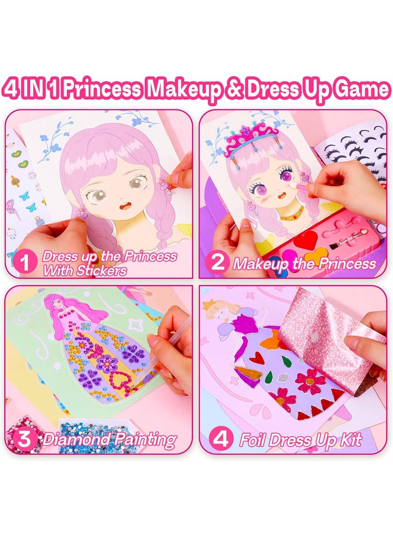 TFiOXL 4-in-1 Dress Up Game Set Princess Fantasy Makeup, Pretty Pretty Princess Game, Girls Toy Kit with Diamond Painting & Dress Up Set, DIY Paper Makeup Arts and Crafts  - Image 2