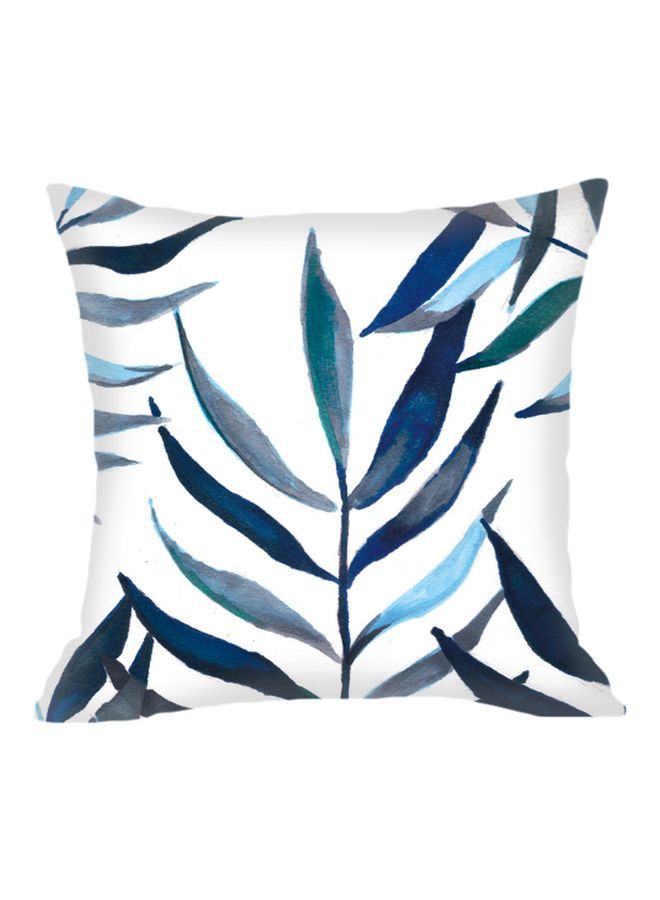 نيبمينينت غطاء وسادة ديكور مزين بطبعة أوراق شجر أبيض/أزرق/رمادي 45x45سم