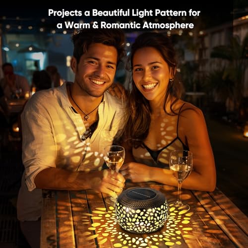 NFEVER Solar Lanterns Waterproof Outdoor Decor: 2 Pack Hollow Out Retro Metal Solar Lights, Unique Gardening Gifts for Women Mom, Outside Garden Yard Porch Lawn Indoor Tabletop Decorations, 2 Lighting Colors - Image 2