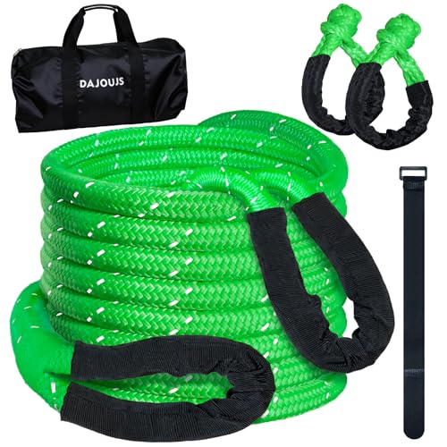 DAJOUJS Kinetic Recovery Tow Rope 5/8" x 20ft Tow Strap 36000lbs Snatch Strap with 2Pcs Soft Shackles 56000lbs Break Strength Heavy Duty Kinetic Towing Rope for Truck ATV UTV Offroad Recovery Rope Kit - Image 1
