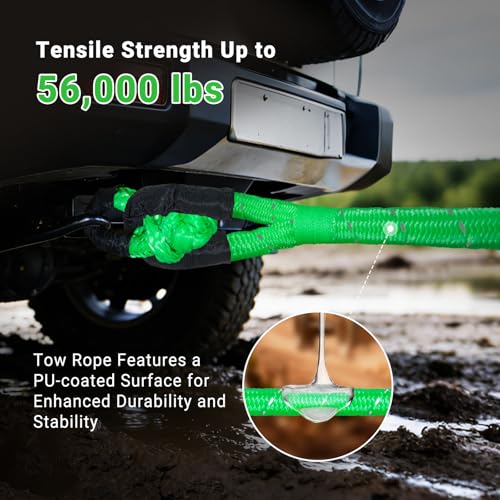 DAJOUJS Kinetic Recovery Tow Rope 5/8" x 20ft Tow Strap 36000lbs Snatch Strap with 2Pcs Soft Shackles 56000lbs Break Strength Heavy Duty Kinetic Towing Rope for Truck ATV UTV Offroad Recovery Rope Kit - Image 3
