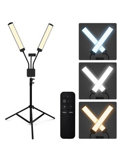 Double Arm Light 45W Double Tube Double Head Photography Light ,Esthetician Light with Tripod Stand and Phone Holder, Floor Lamp, Lash Lamp for Eyelash Extensions, Touch Switch Lash Light for Makeup, Tattoo, Photography, Selfie, Video Recording（Black）