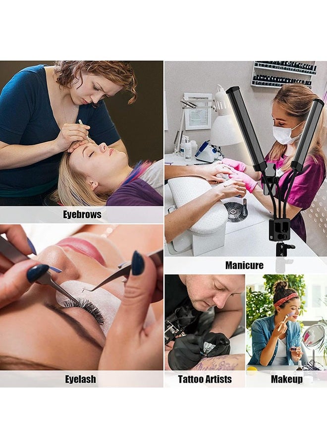 Generic - Double Arm Light 45W Double Tube Double Head Photography Light ,Esthetician Light with Tripod Stand and Phone Holder, Floor Lamp, Lash Lamp for Eyelash Extensions, Touch Switch Lash Light for Makeup, Tattoo, Photography, Selfie, Video Recording（Black） - Image 1