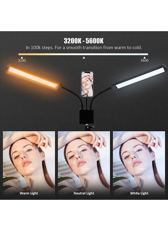 Generic - Double Arm Light 45W Double Tube Double Head Photography Light ,Esthetician Light with Tripod Stand and Phone Holder, Floor Lamp, Lash Lamp for Eyelash Extensions, Touch Switch Lash Light for Makeup, Tattoo, Photography, Selfie, Video Recording（Black） - Image 1