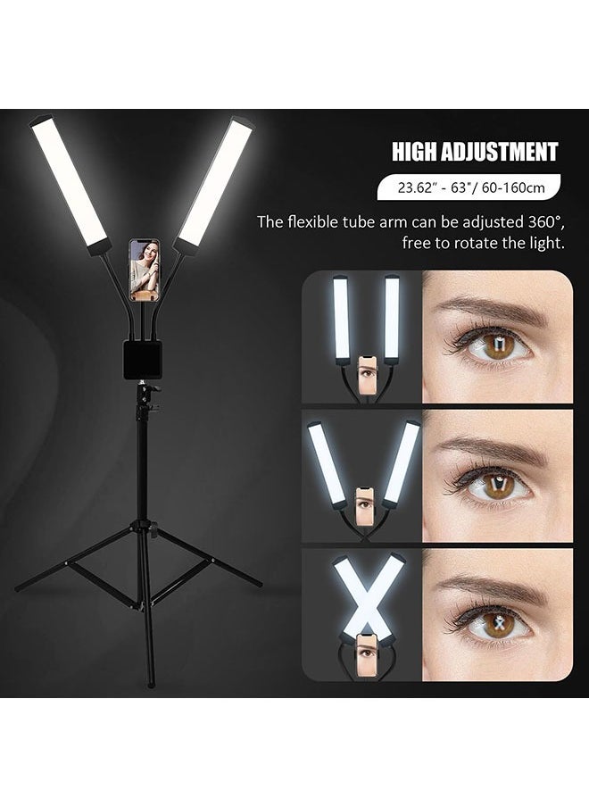 Generic - Double Arm Light 45W Double Tube Double Head Photography Light ,Esthetician Light with Tripod Stand and Phone Holder, Floor Lamp, Lash Lamp for Eyelash Extensions, Touch Switch Lash Light for Makeup, Tattoo, Photography, Selfie, Video Recording（Black） - Image 1