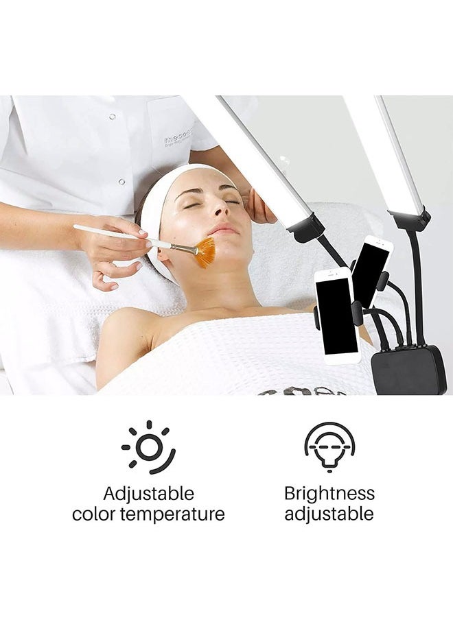 Generic - Double Arm Light 45W Double Tube Double Head Photography Light ,Esthetician Light with Tripod Stand and Phone Holder, Floor Lamp, Lash Lamp for Eyelash Extensions, Touch Switch Lash Light for Makeup, Tattoo, Photography, Selfie, Video Recording（Black） - Image 1