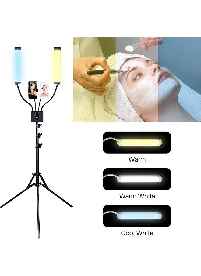 Generic - Double Arm Light 45W Double Tube Double Head Photography Light ,Esthetician Light with Tripod Stand and Phone Holder, Floor Lamp, Lash Lamp for Eyelash Extensions, Touch Switch Lash Light for Makeup, Tattoo, Photography, Selfie, Video Recording（Black） - Image 1