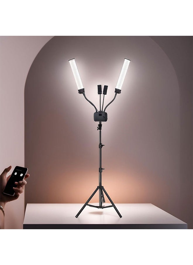 Generic - Double Arm Light 45W Double Tube Double Head Photography Light ,Esthetician Light with Tripod Stand and Phone Holder, Floor Lamp, Lash Lamp for Eyelash Extensions, Touch Switch Lash Light for Makeup, Tattoo, Photography, Selfie, Video Recording（Black） - Image 1