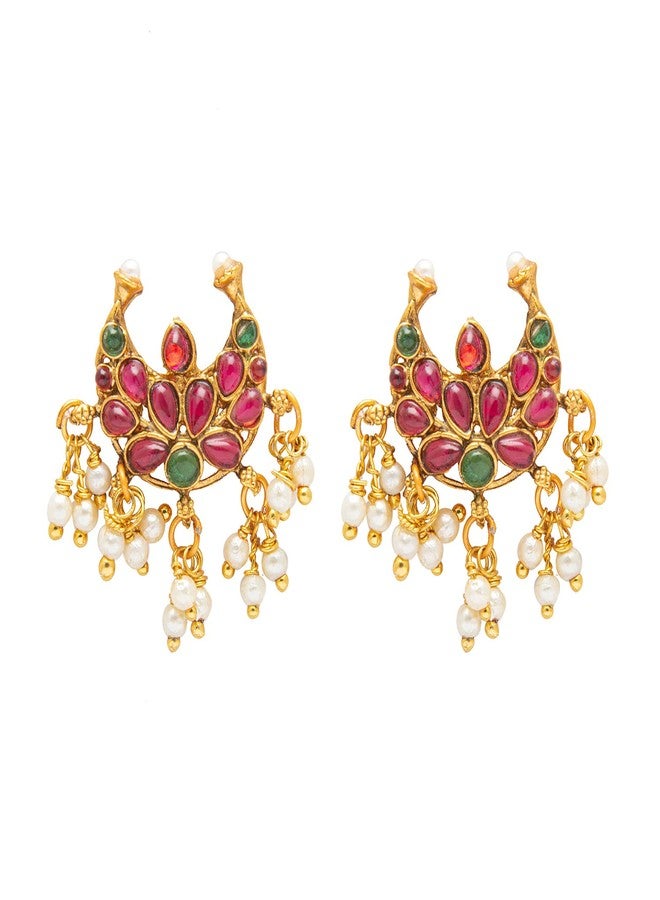 Bodha Traditional Indian Antique Gold Plated Temple Jewelry Necklace Set with Dori and Earrings for Women (SJN_41 Short) - Image 4