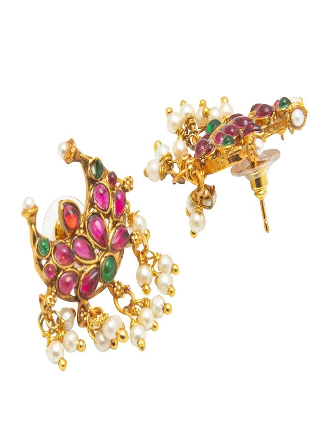 Bodha Traditional Indian Antique Gold Plated Temple Jewelry Necklace Set with Dori and Earrings for Women (SJN_41 Short) - Image 5