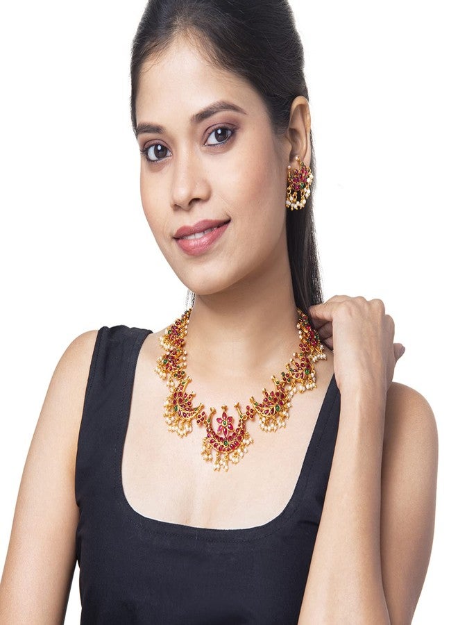 Bodha Traditional Indian Antique Gold Plated Temple Jewelry Necklace Set with Dori and Earrings for Women (SJN_41 Short) - Image 2