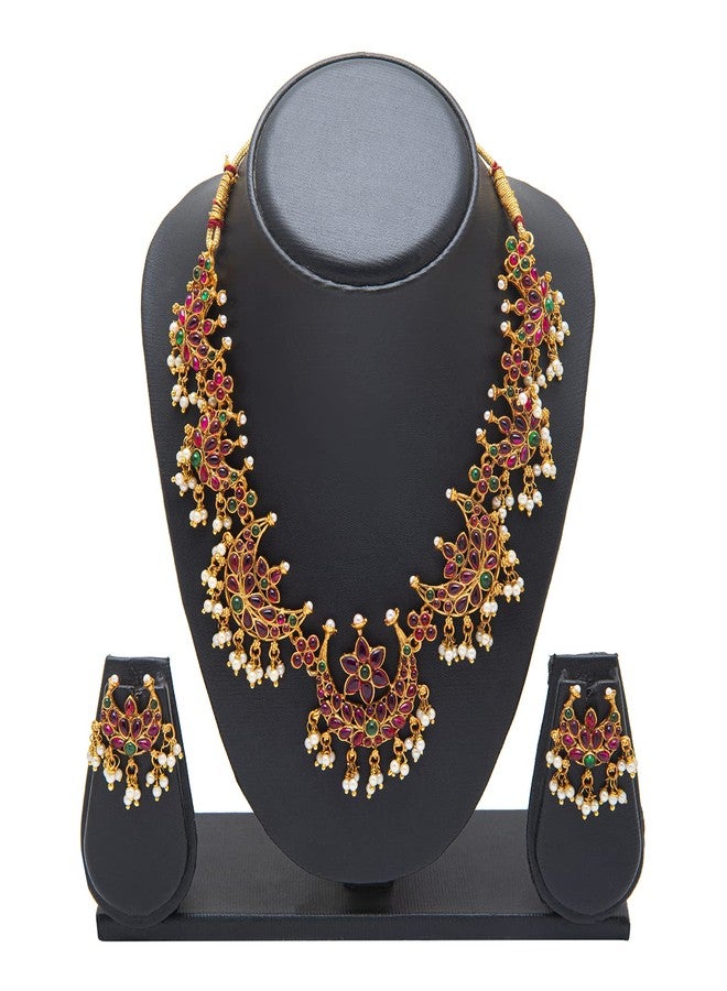 Bodha Traditional Indian Antique Gold Plated Temple Jewelry Necklace Set with Dori and Earrings for Women (SJN_41 Short) - Image 3
