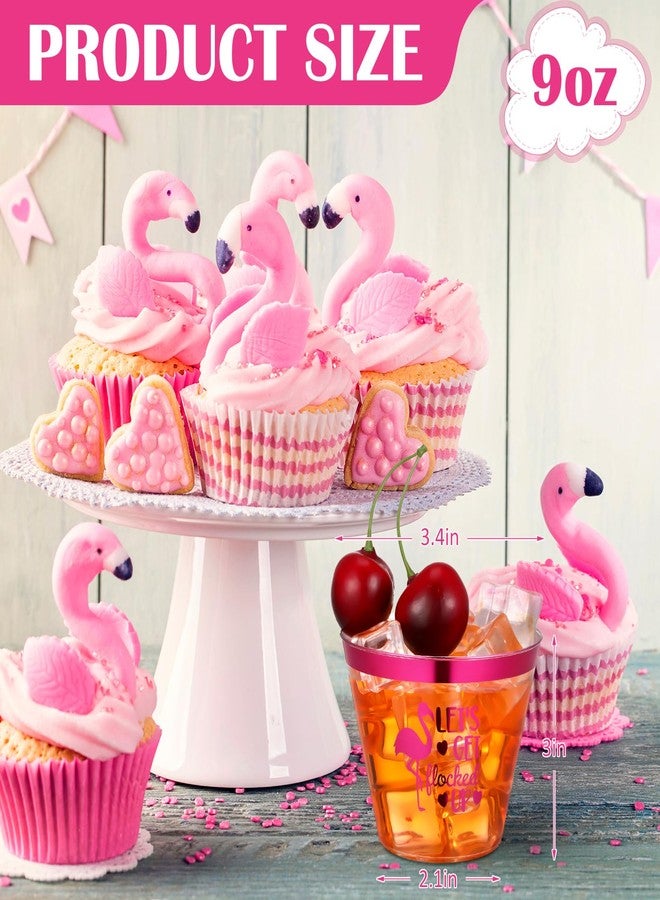 Jingmore 50 Pcs Flamingo Party Decorations 9 oz Flamingos Disposable Cups Clear Cup Let's Get Flocked up Bridal Shower Wedding Tumbler Hawaiian Luau Party Decor(Hot Pink) - Image 2