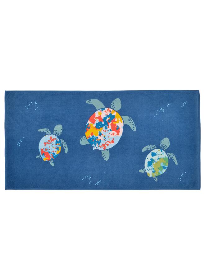 Bath towel, turtle pattern/dark blue, 70x140 cm  - Image 1