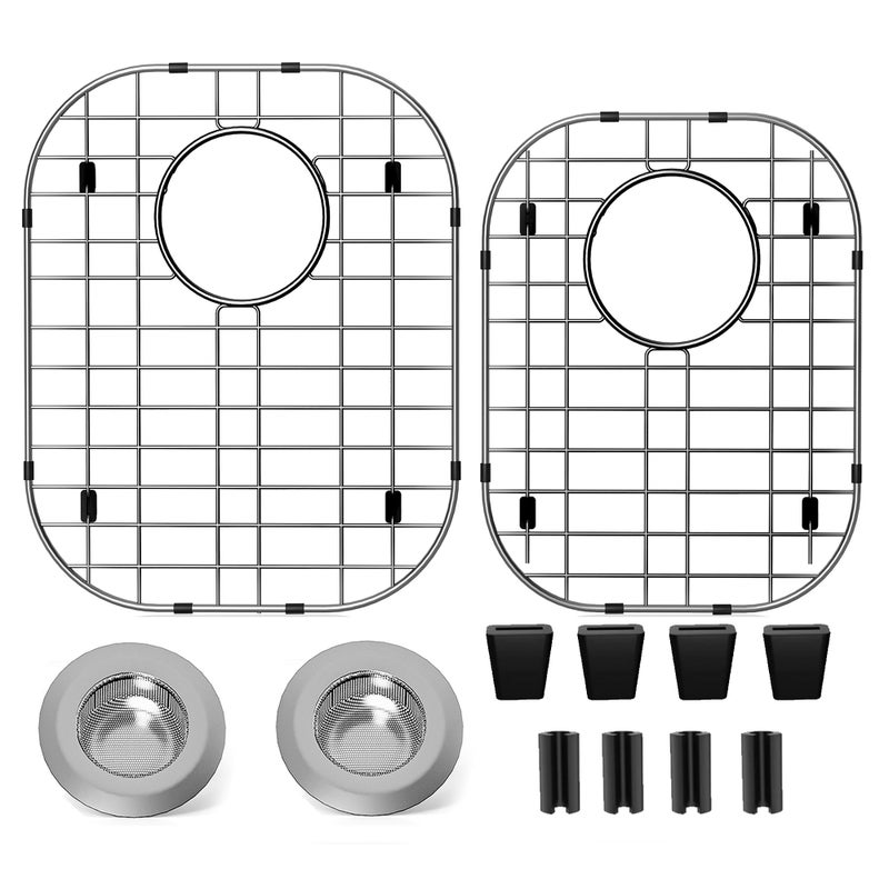 SUZLON 2Pack Sink Protectors for Kitchen Sink 13"x16"and 11.2"x14.5",Stainless Steel Sink Grid, Sink Rack for Bottom of Sink, Rust Resistant Metal Sink Protector with Sink Strainer (Silver - Image 1