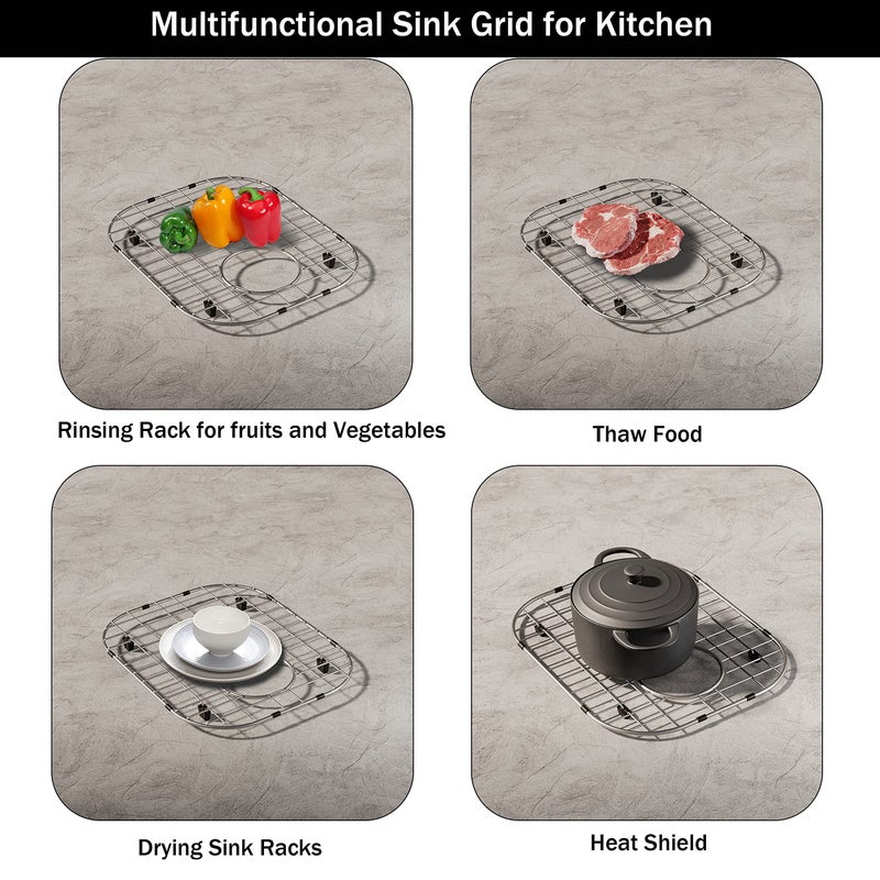SUZLON 2Pack Sink Protectors for Kitchen Sink 13"x16"and 11.2"x14.5",Stainless Steel Sink Grid, Sink Rack for Bottom of Sink, Rust Resistant Metal Sink Protector with Sink Strainer (Silver - Image 4