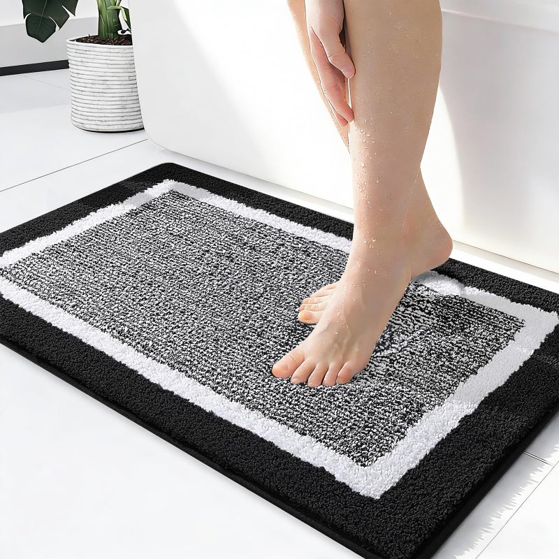 OLANLY Bathroom Rugs 24x16, Extra Soft and Absorbent Microfiber Bath Mat, Non-Slip, Machine Washable, Quick Dry Shaggy Bath Carpet, Suitable for Bathroom Floor, Tub, Shower (Small, Black) - Image 1