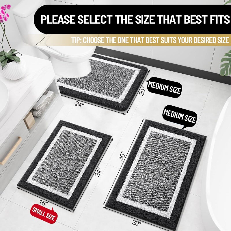 OLANLY Bathroom Rugs 24x16, Extra Soft and Absorbent Microfiber Bath Mat, Non-Slip, Machine Washable, Quick Dry Shaggy Bath Carpet, Suitable for Bathroom Floor, Tub, Shower (Small, Black) - Image 2
