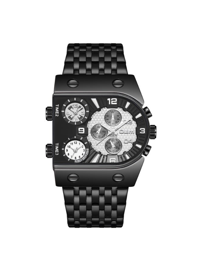 Oulm Men's Steel Strap, Multi-Time Zone, Luminous Large Dial Casual Quartz Watch - Image 1