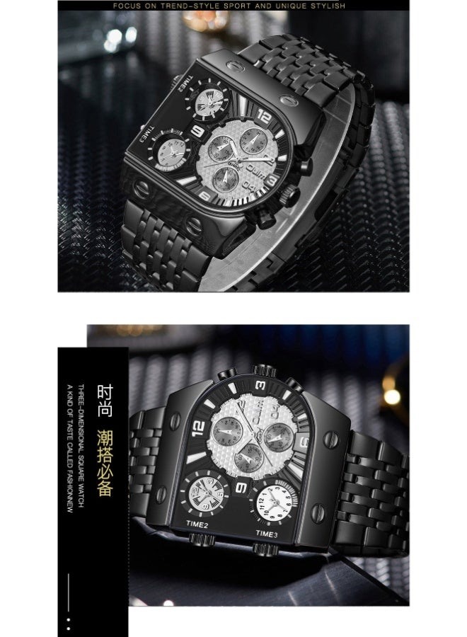 Oulm Men's Steel Strap, Multi-Time Zone, Luminous Large Dial Casual Quartz Watch - Image 2