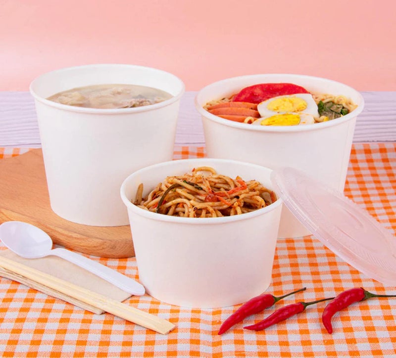e kysa basics Disposable Hard Paper Food Container Bowl with lid, 750 ml, Pack of 15 - White - Image 5