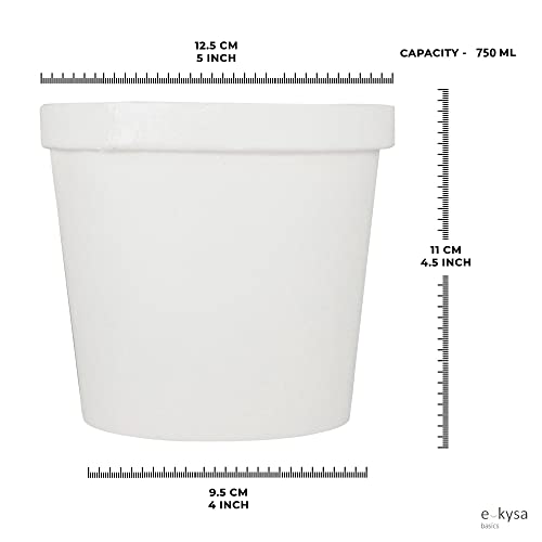 e kysa basics Disposable Hard Paper Food Container Bowl with lid, 750 ml, Pack of 15 - White - Image 2