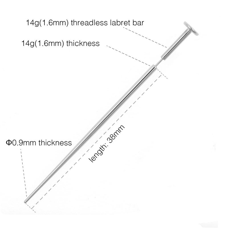 NewkeepsR 2PCS-14G/16G Implant Grade Titanium Piercing Threader Tool,Insertion Pin Taper for Threadless Labret Bar(1.6mm/1.2mm) - Image 2